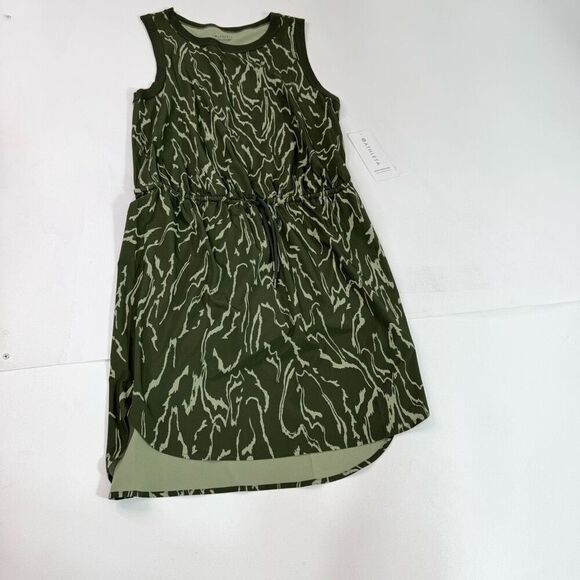 Athleta Dress Womens Small Green Rincon Printed Sleeveless Drawstring Mini New - Picture 1 of 11